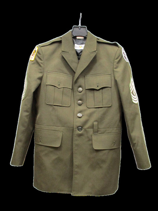 US Army AGSU service coat in heritage green with flying cross patches, military uniform jacket by Centex Military Gear.