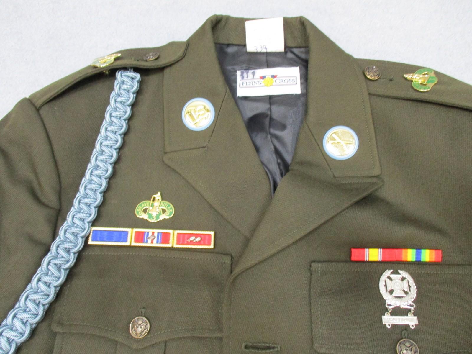 US Army AGSU service dress coat in heritage green with ribbons, military uniform jacket by Centex Military Gear.