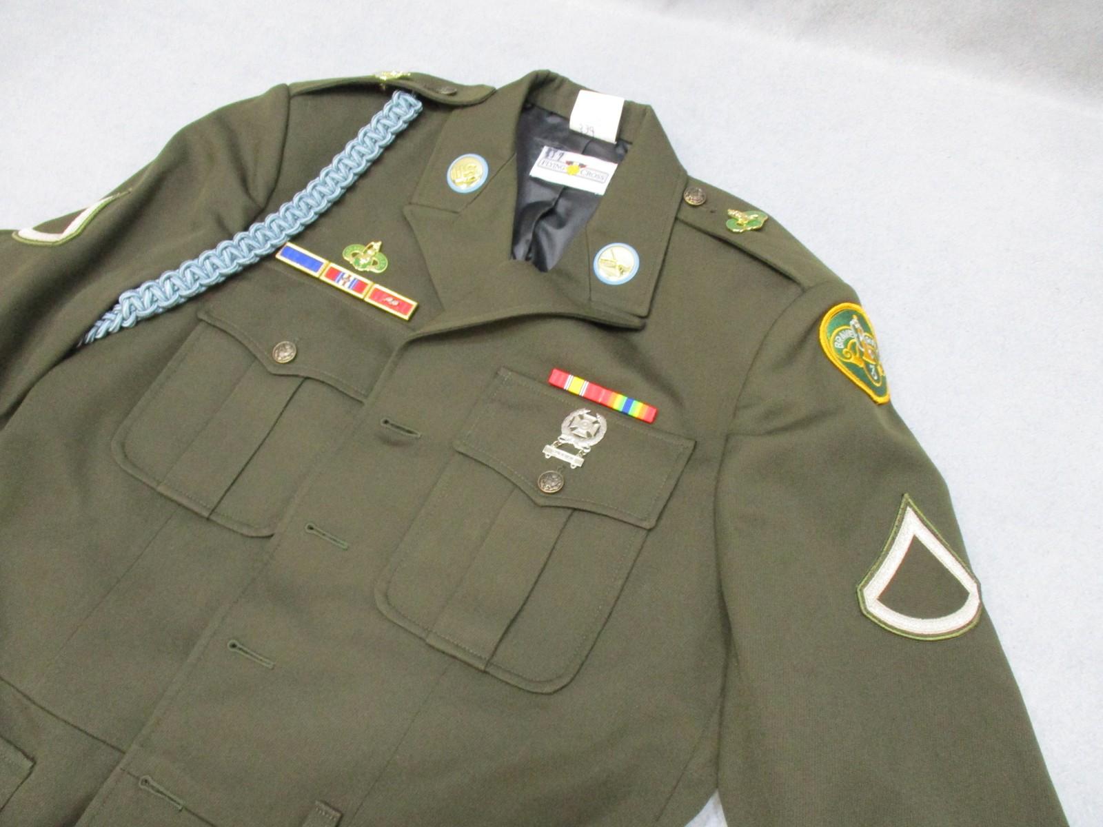 US Army AGSU service dress coat jacket in heritage green with ribbons, shown on a mannequin, by Centex Military Gear.