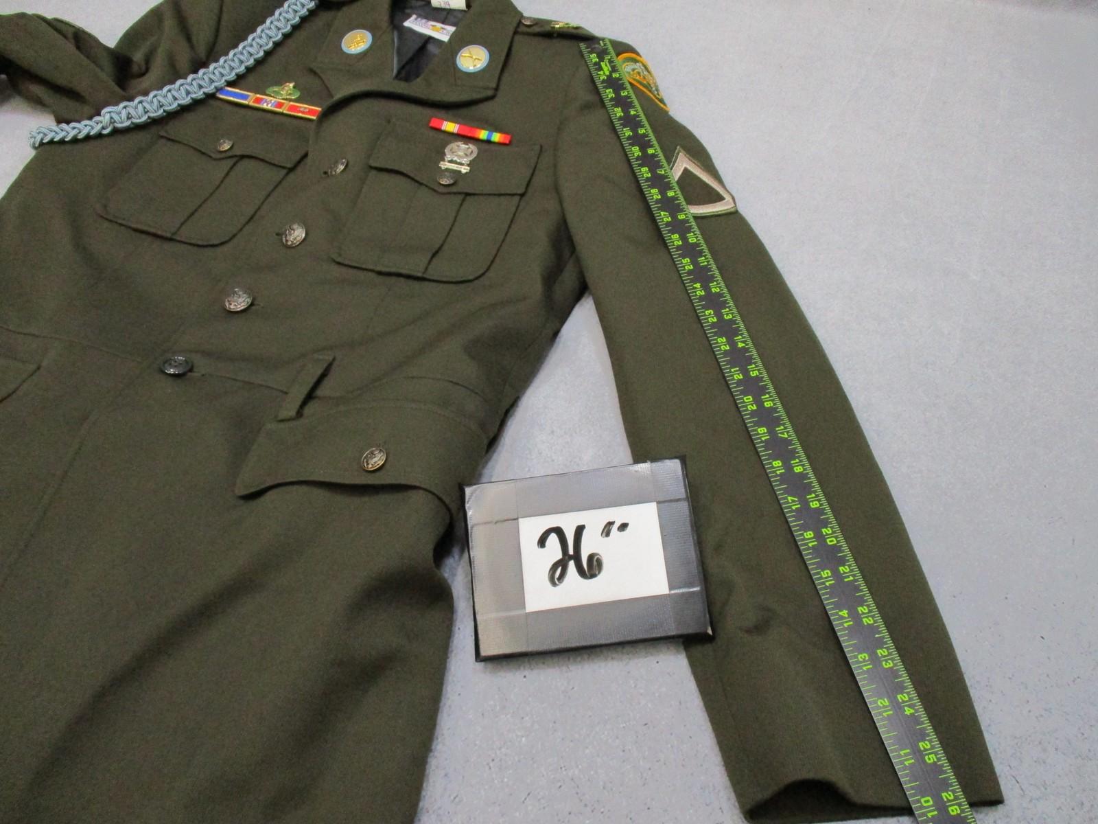 US Army AGSU service dress coat jacket in heritage green with ribbons, worn by a soldier in uniform, made by Centex Military Gear