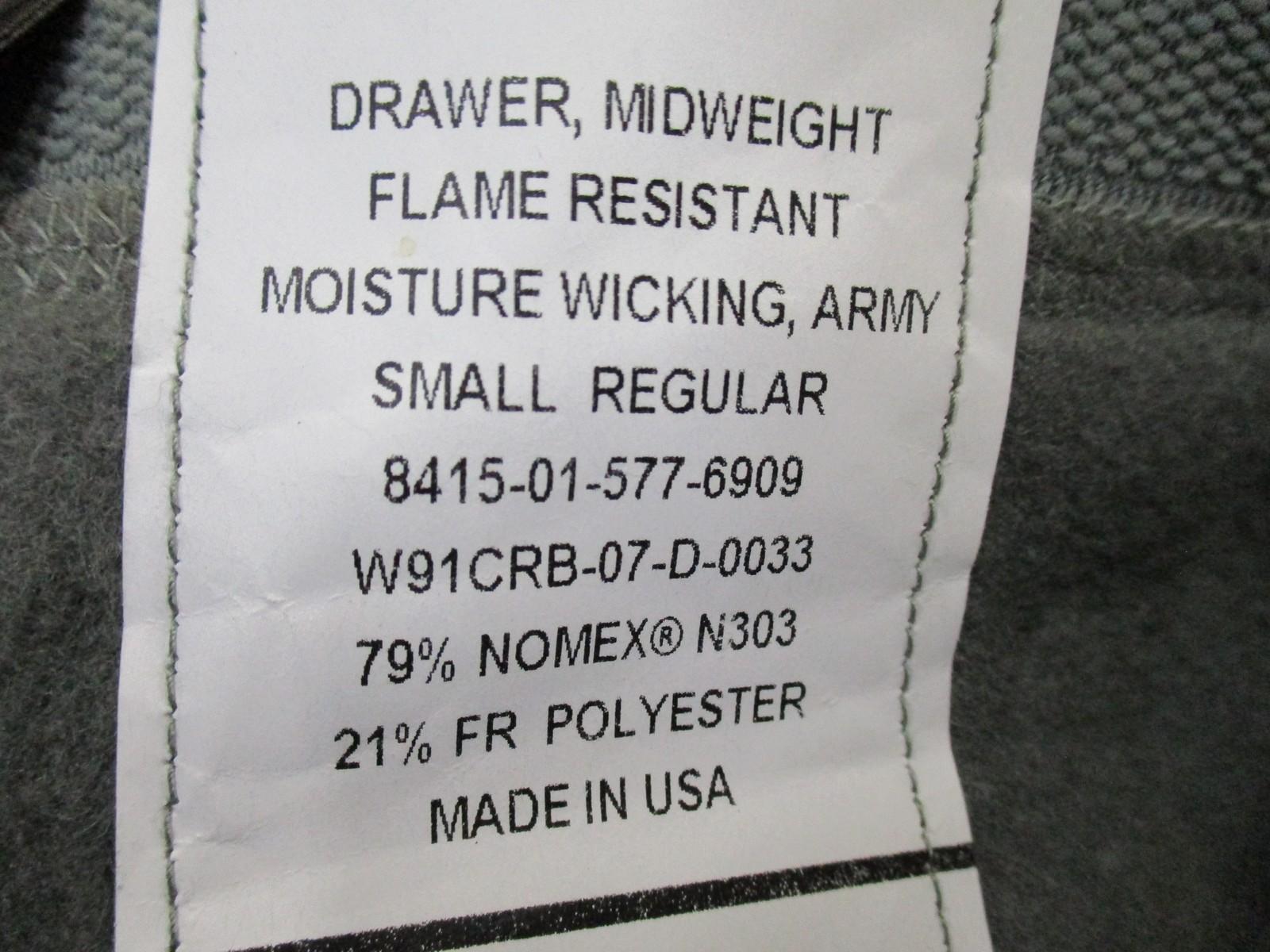 Polartec Thermal-FR NOMEX army midweight flame-resistant long johns pants, small size, by Centex Military Gear.