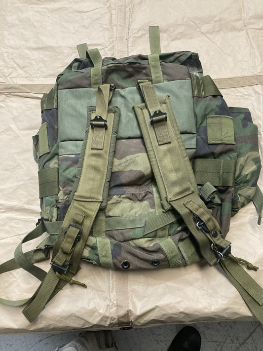Centex Military Gear Alice Pack radio bag in woodland camouflage, tactical assault day pack with multiple compartments and adjustable straps.