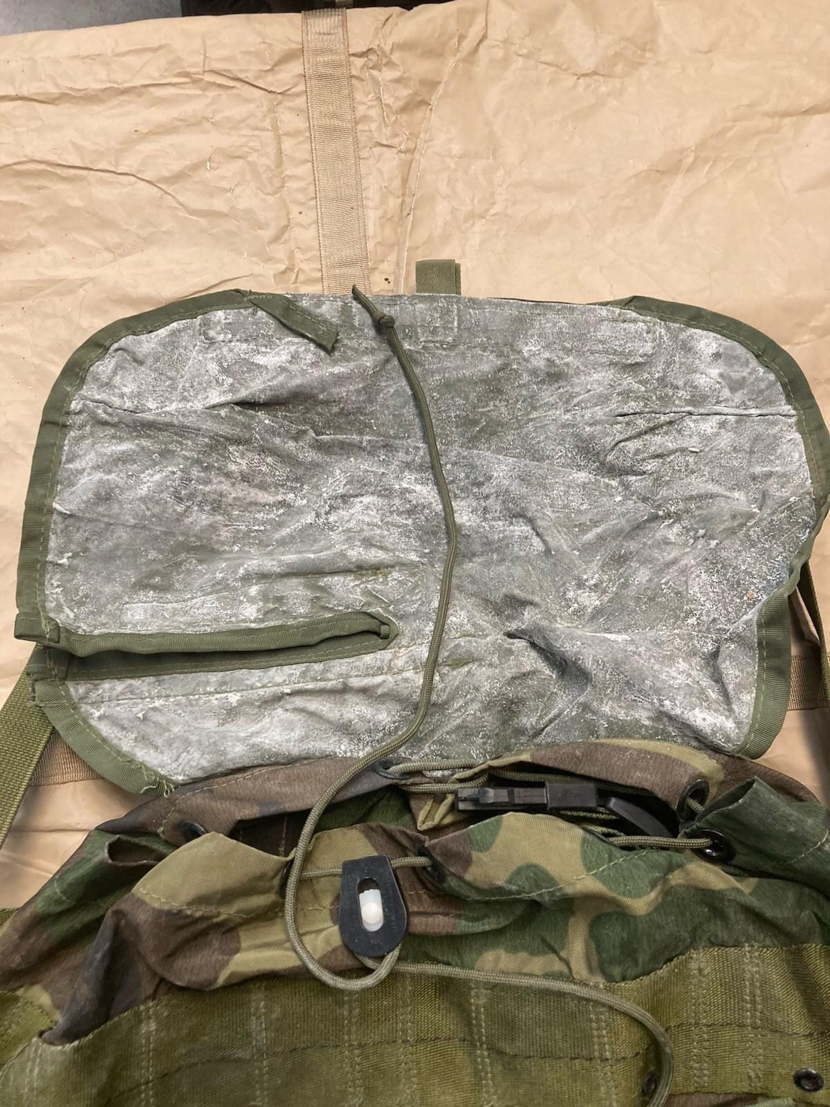 Centex Military Gear Alice Pack Radio Bag in woodland camouflage, tactical assault pack with multiple compartments and adjustable straps.