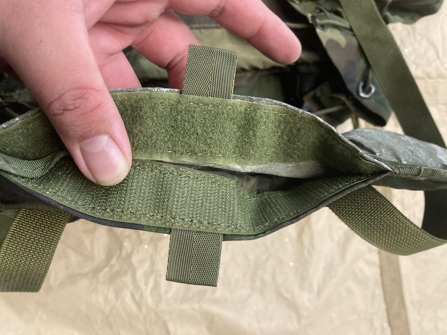 Centex Military Gear Alice Pack radio bag in woodland camouflage, tactical assault pack with multiple compartments and adjustable straps.