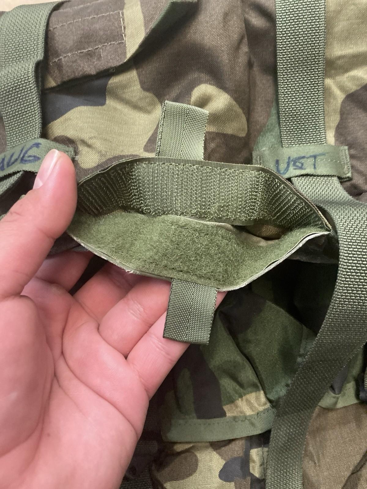 Centex Military Gear Alice Pack M81 Woodland tactical assault bag with multiple compartments and writing on the durable fabric.