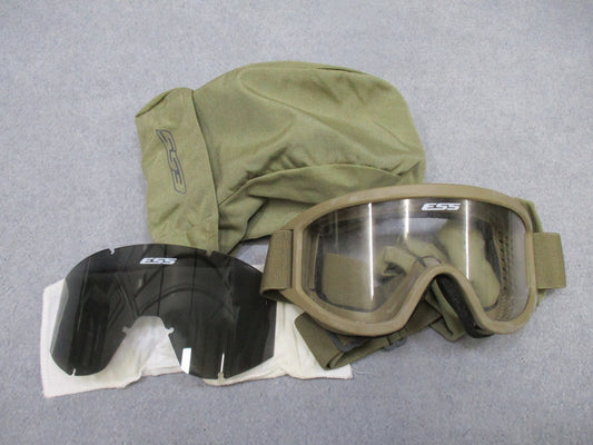 Used Centex Military Gear USGI ESS APEL ballistic goggles with tinted lenses and protective pouch, showing the goggles on a white background.