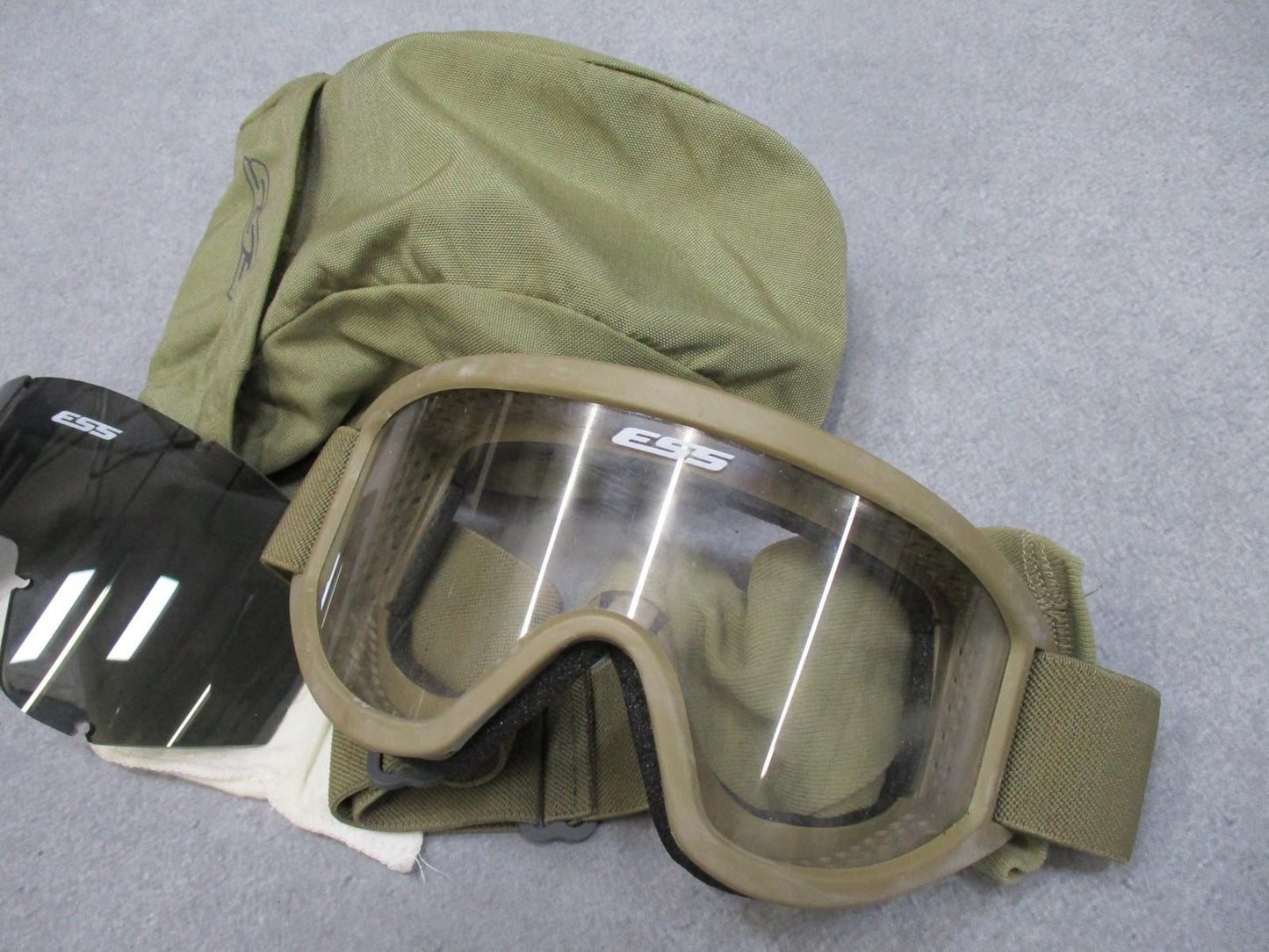 USGI ESS APEL ballistic goggles with tinted lenses and pouch, used military-grade eye protection by Centex Military Gear