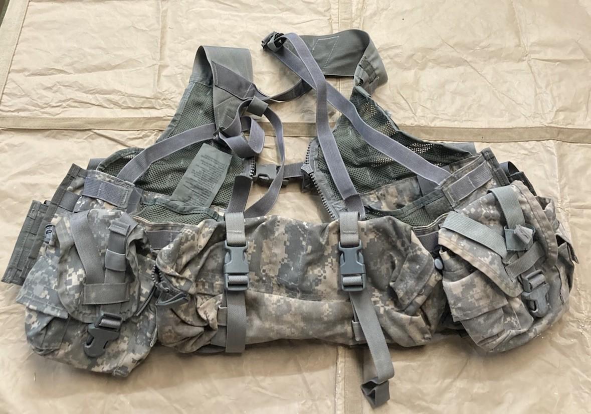 Army issue FLC vest in ACU camouflage with MOLLE gear set, tactical vest designed for military and outdoor use by Centex Military Gear