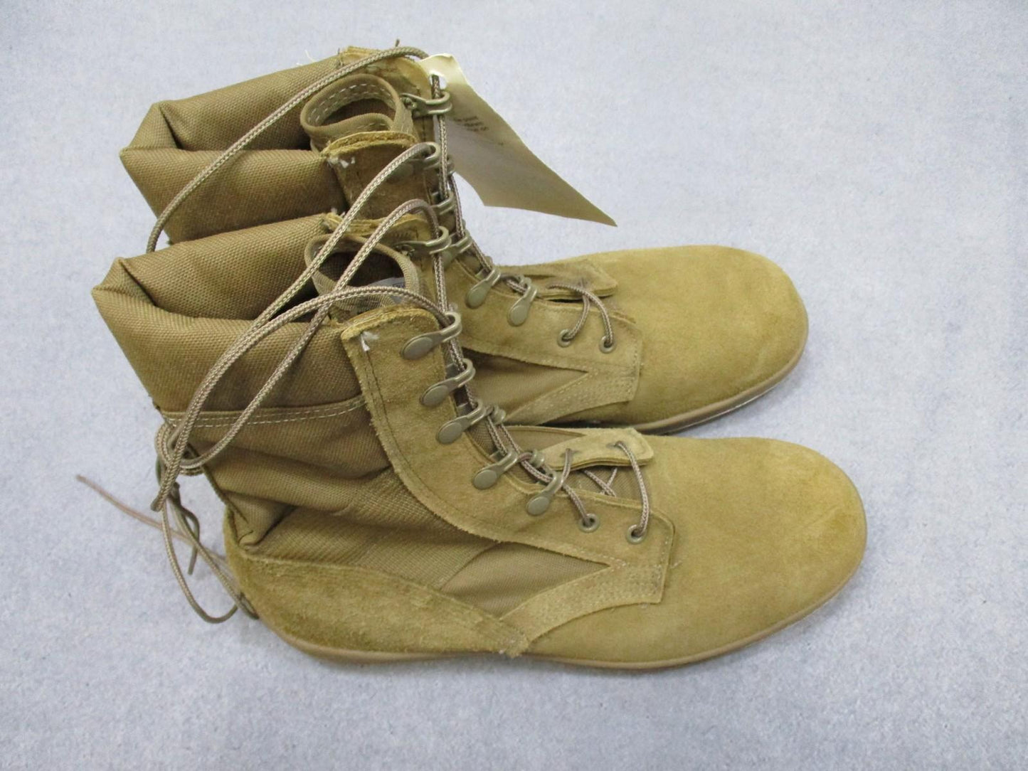 Centex Military Gear McRae Army Combat Boot in tan suede and Cordura with Vibram sole, designed for hot weather, size 9.5W.