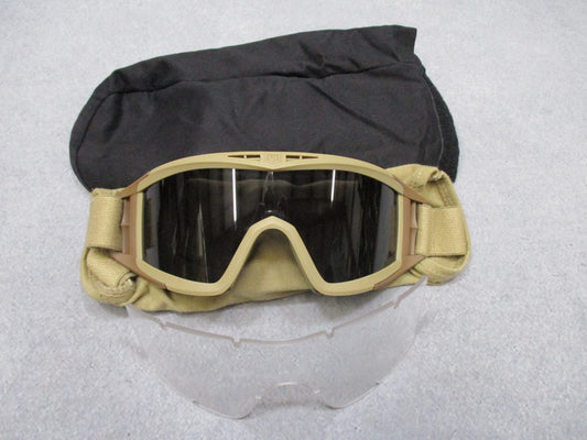Revision Military Desert Locust goggles with clear lens and pouch, used but in excellent condition, designed for military protection.