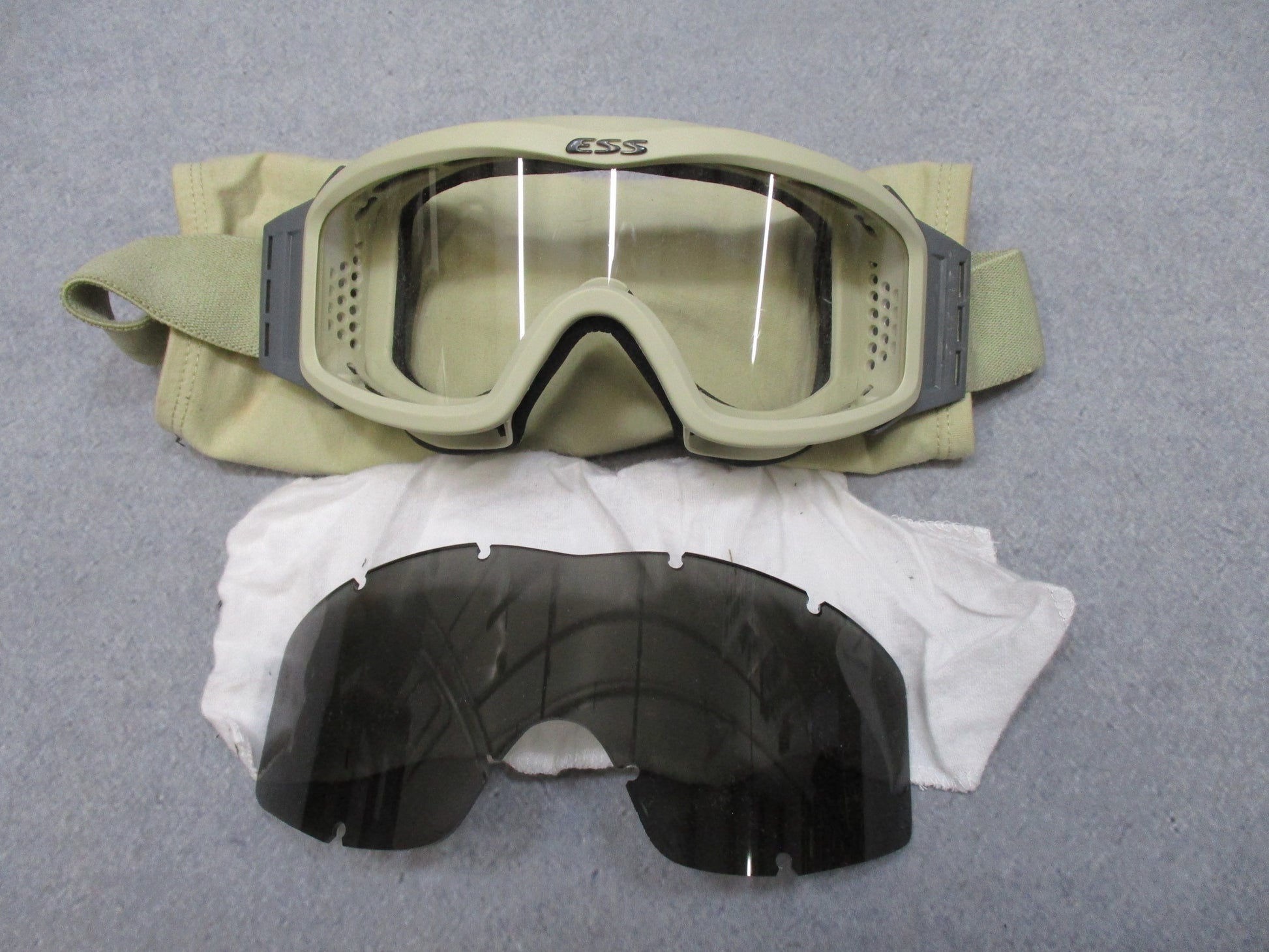 Centex Military Gear ESS Profile Ballistic Goggles in tan, military eye protection with GWOT kit, designed for combat and tactical use.