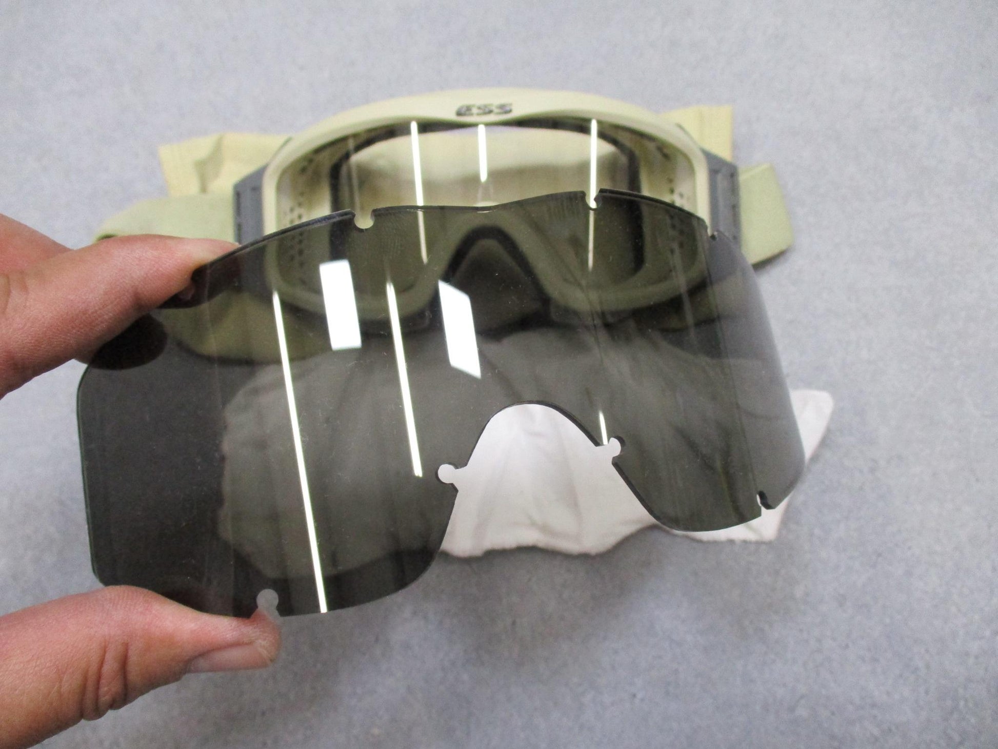 Ess Profile Ballistic Goggles in tan with military eye protection design, part of Centex Military Gear GWOT kit.