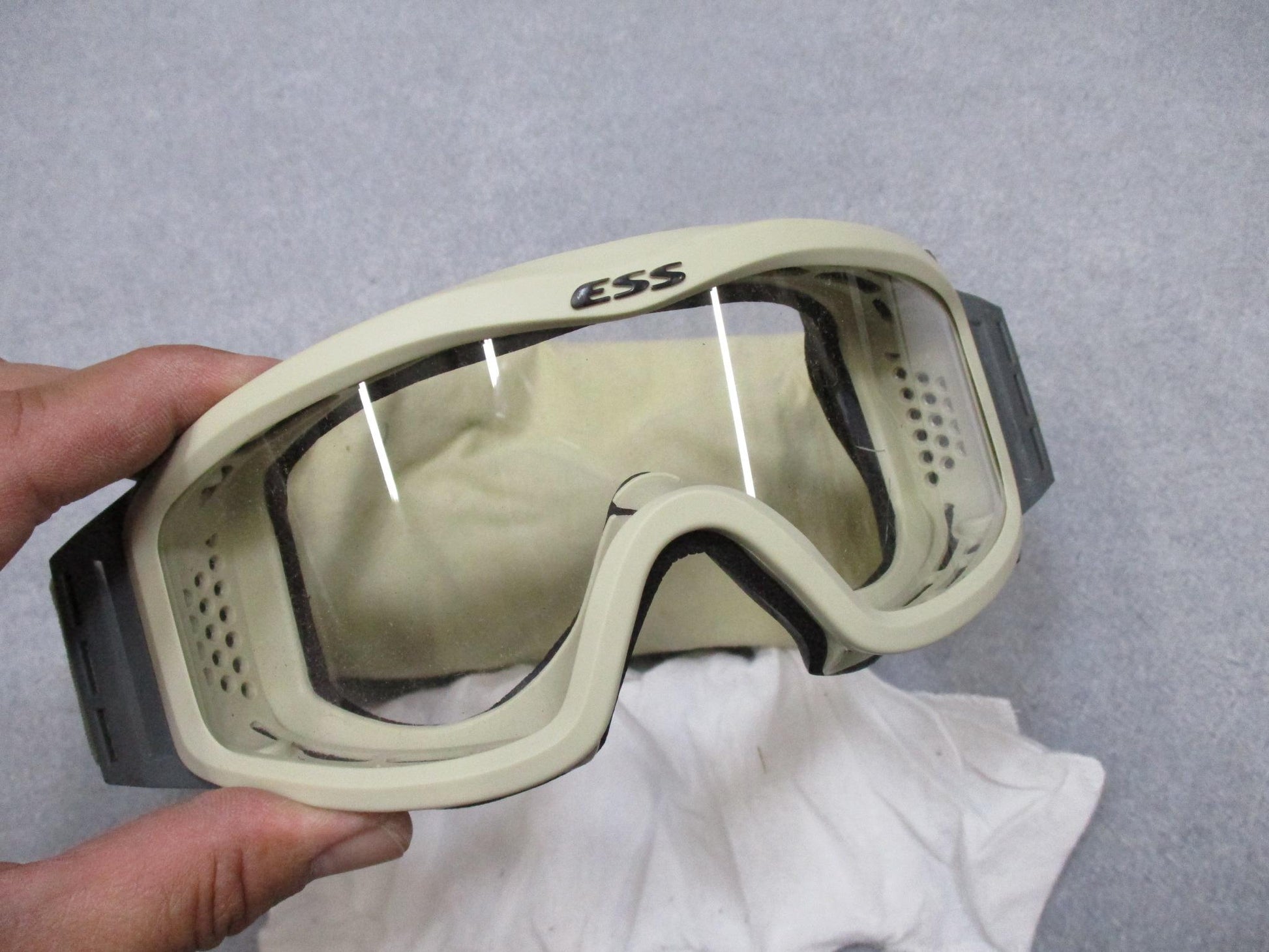 Tan ESS Profile Ballistic Goggles with military eye protection design from Centex Military Gear, part of GWOT kit.