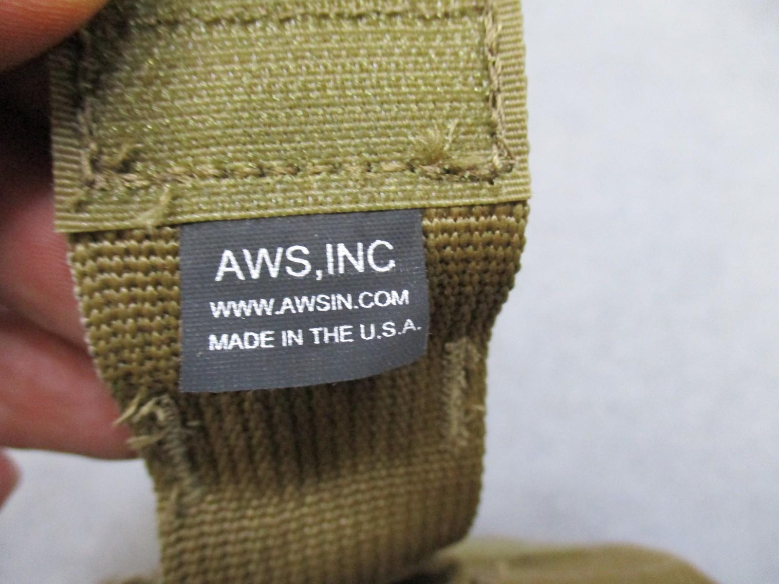 Used AWS Inc. double pistol magazine pouch with MOLLE attachment in coyote color, made in the USA, by Centex Military Gear.
