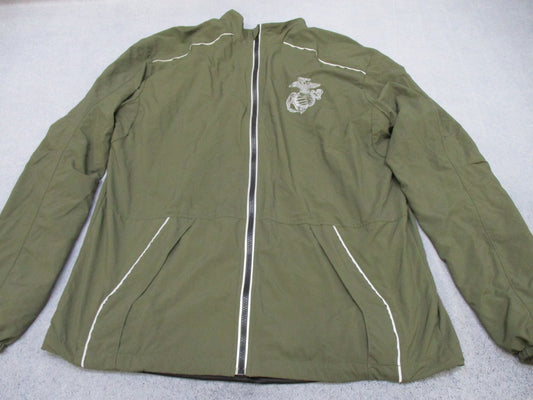 Men's olive green New Balance US Marines running jacket, large extra-long size, full zip, lightweight athletic outerwear by Centex Military Gear