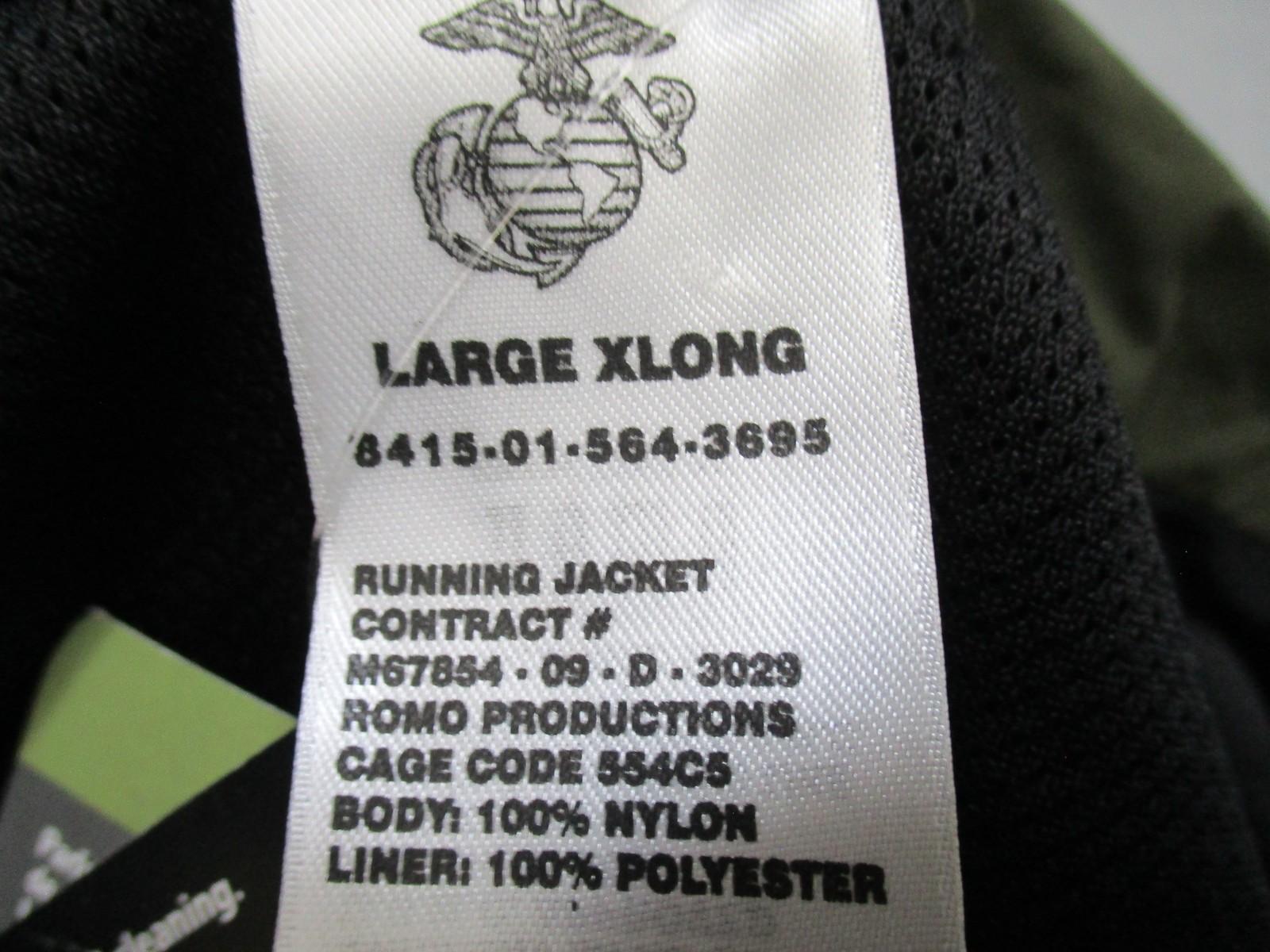 Men's olive green New Balance US Marines running jacket in size large extra long, full zip, by Centex Military Gear.