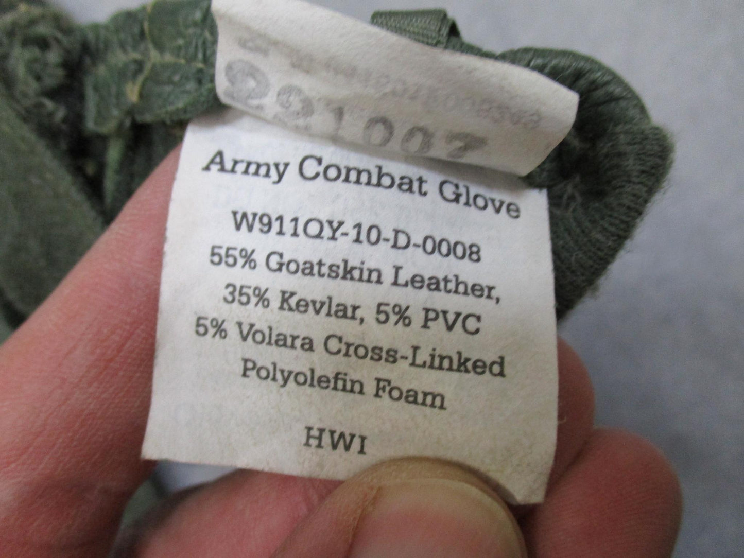 Green goatskin leather military combat gloves in medium size, tactical duty gloves by Centex Military Gear.