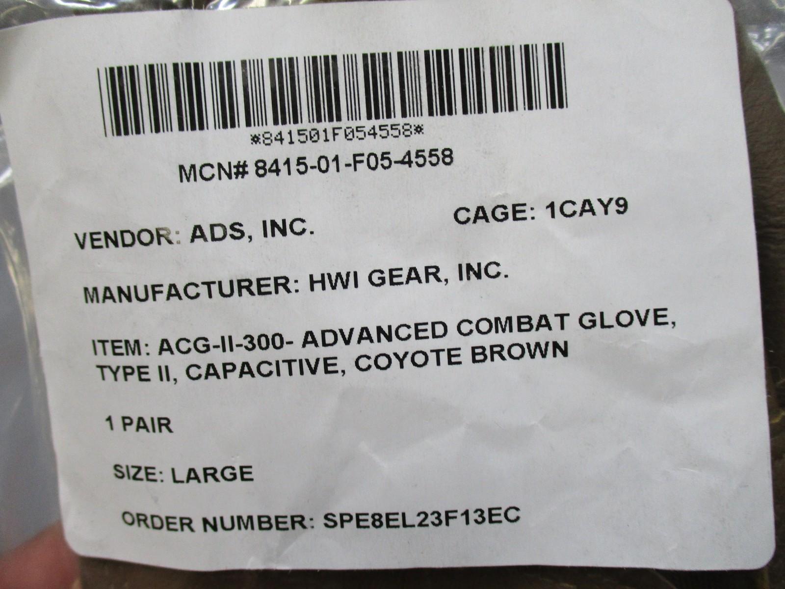 Advanced combat gloves by Centex Military Gear in coyote brown, size large, designed for tactical use and durability.