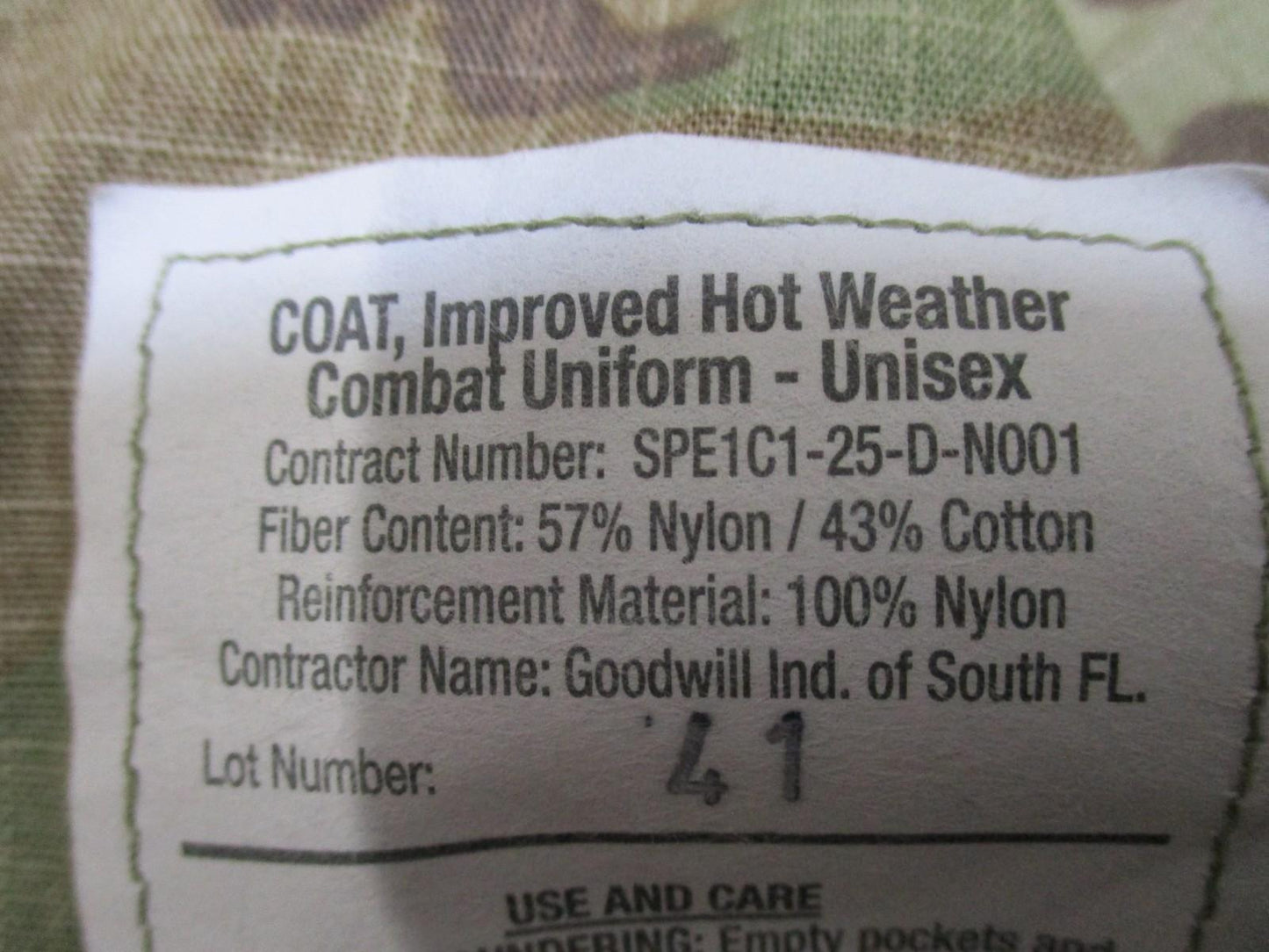 US Military Improved Hot Weather Combat Uniform Jacket in MultiCam pattern, large X-short size, by Centex Military Gear.