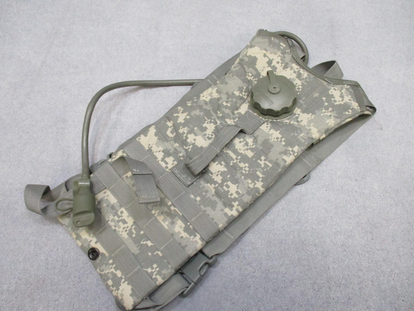 Centex Military Gear Eagle Industries MOLLE II Hydration Carrier with tube and bite valve, US Army digital camouflage pattern.