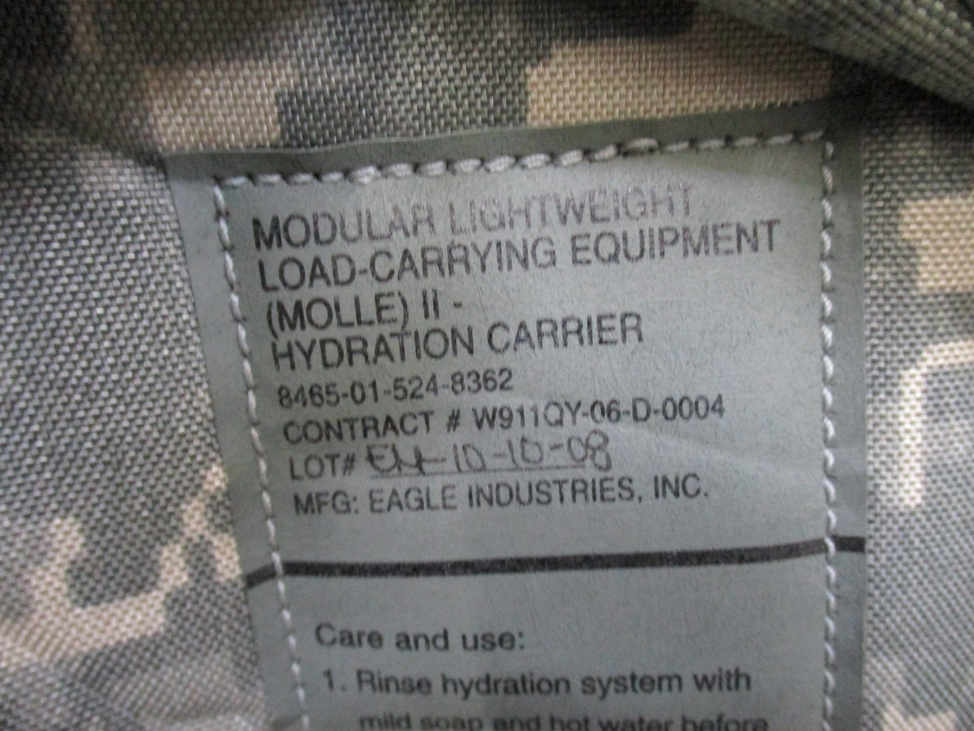 Centex Military Gear Eagle Industries MOLLE II Hydration Carrier with tube and bite valve, US Army Digital camouflage design.