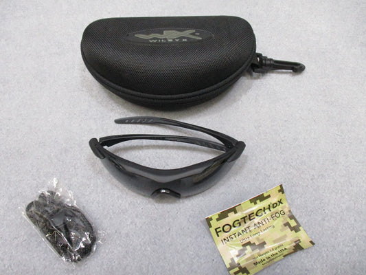 Centex Military Gear Wiley X Vapor safety glasses with black smoke lenses, anti-fog coating, and protective case.