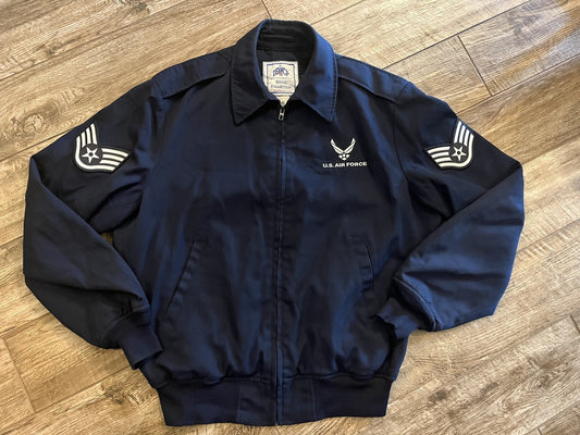 Lightweight blue U.S. Air Force jacket by Centex Military Gear, size 46L, with no liner, designed for military-style outdoor wear.