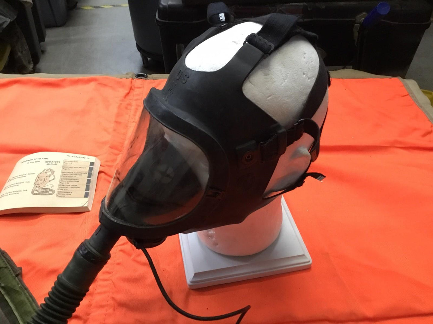 Vintage M25A1 gas mask with carrying bag, collectible military surplus, medium size, by Centex Military Gear