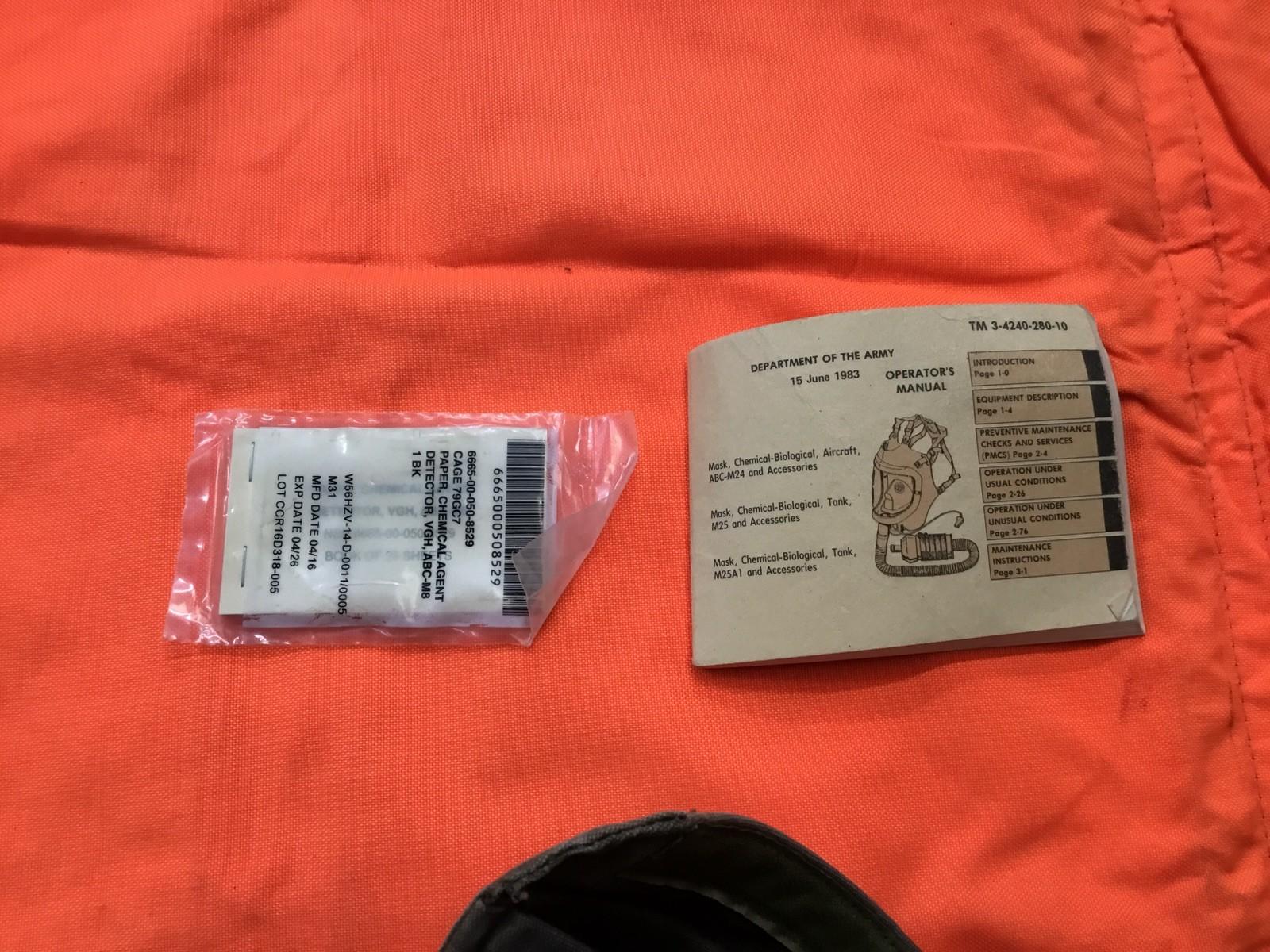 Vintage M25A1 gas mask with carrying bag, surplus collectible from Centex Military Gear, medium size military equipment