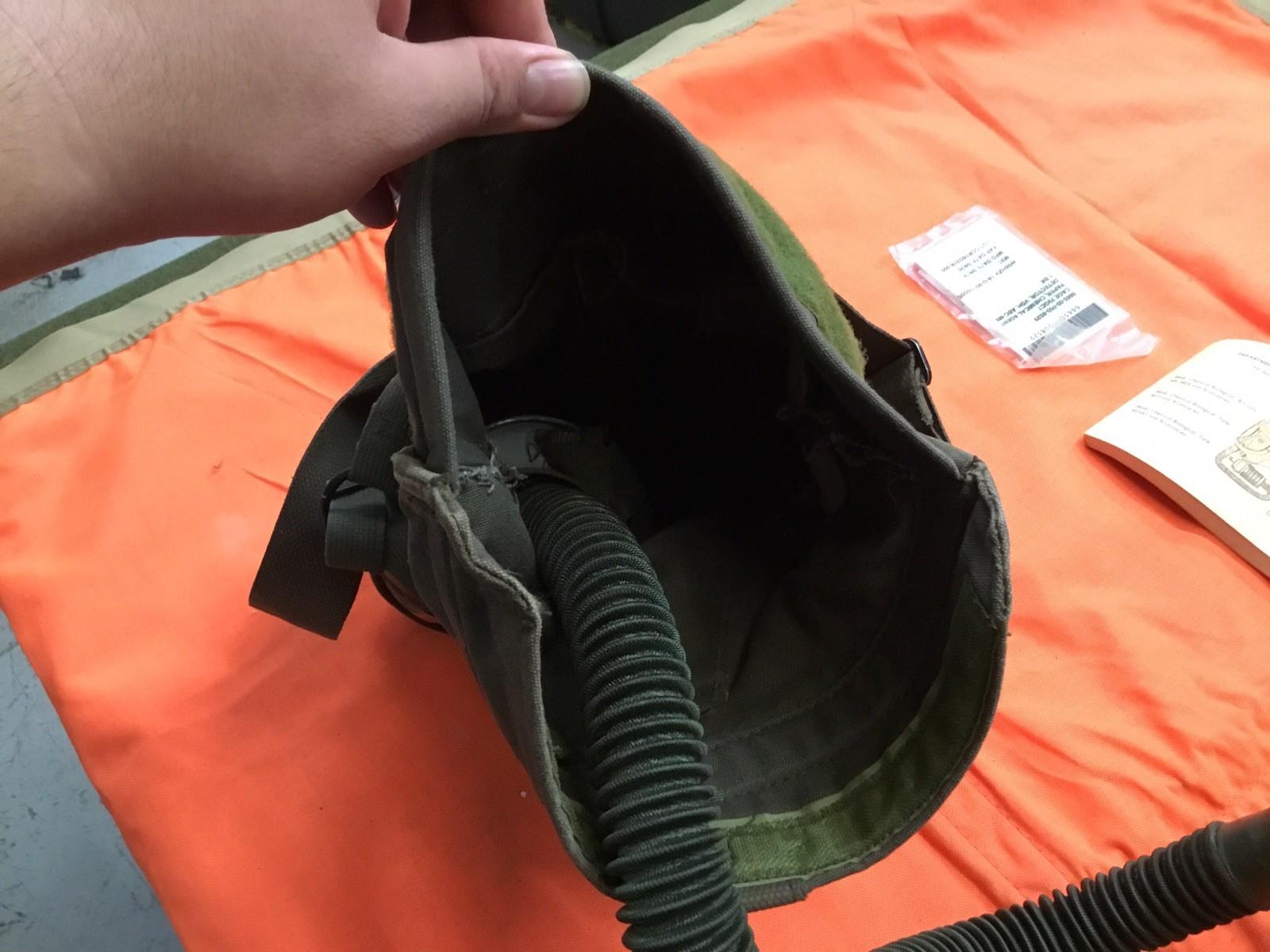 Vintage U.S. military M25A1 gas mask with carrying bag, collectible Centex Military Gear surplus, medium size