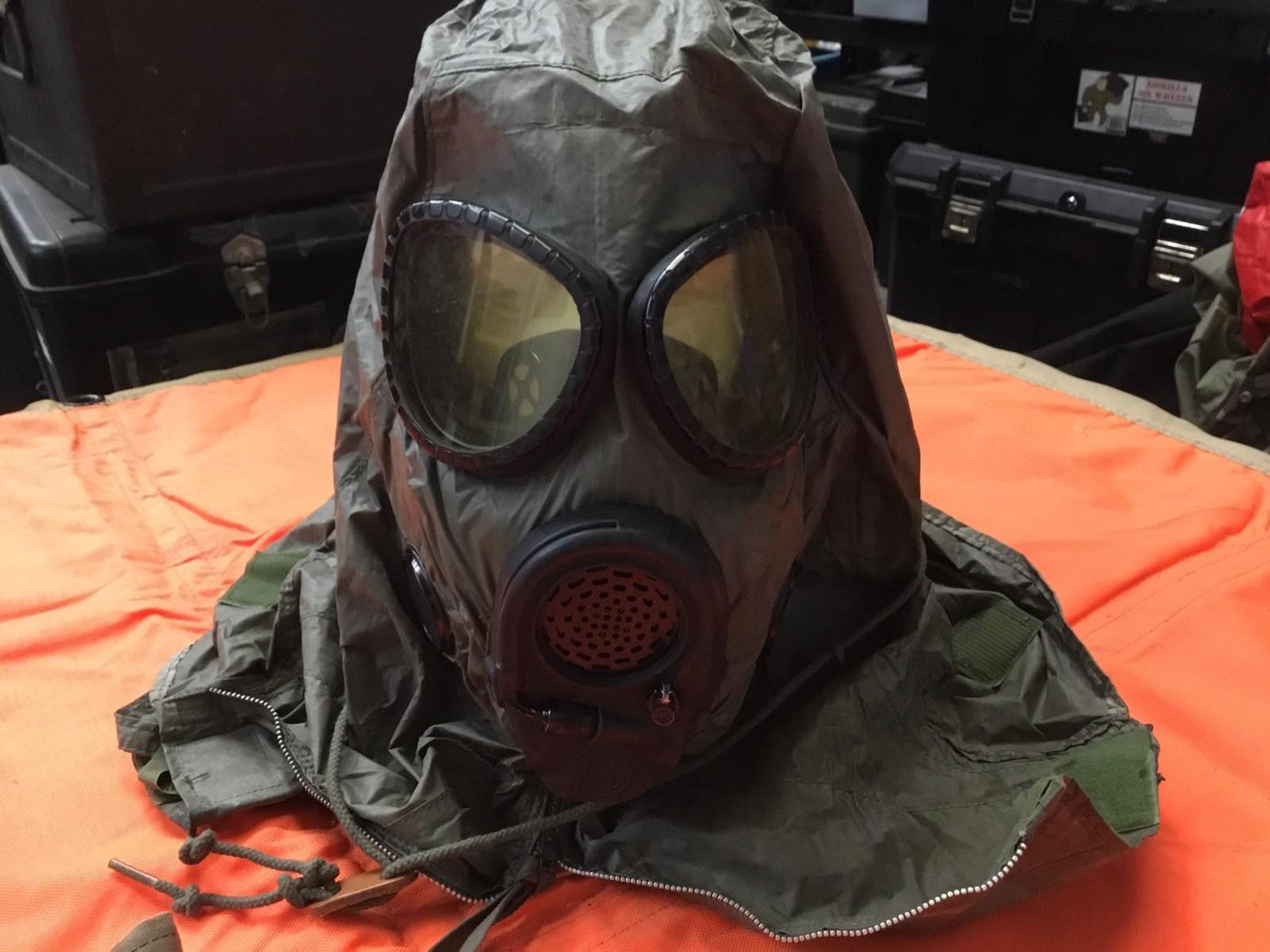 Damaged medium-sized M17 gas mask from Centex Military Gear collection, display-only mask with visible signs of damage.