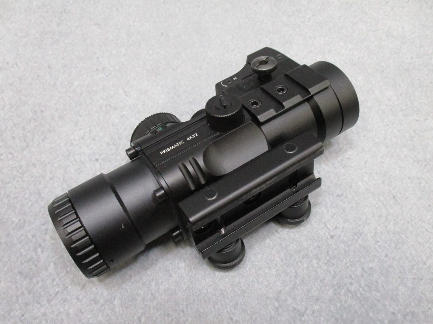 Centex Military Gear STOIC 4x32 prismatic scope with mini reflex sight, red/blue and red/green reticles mounted on a firearm.