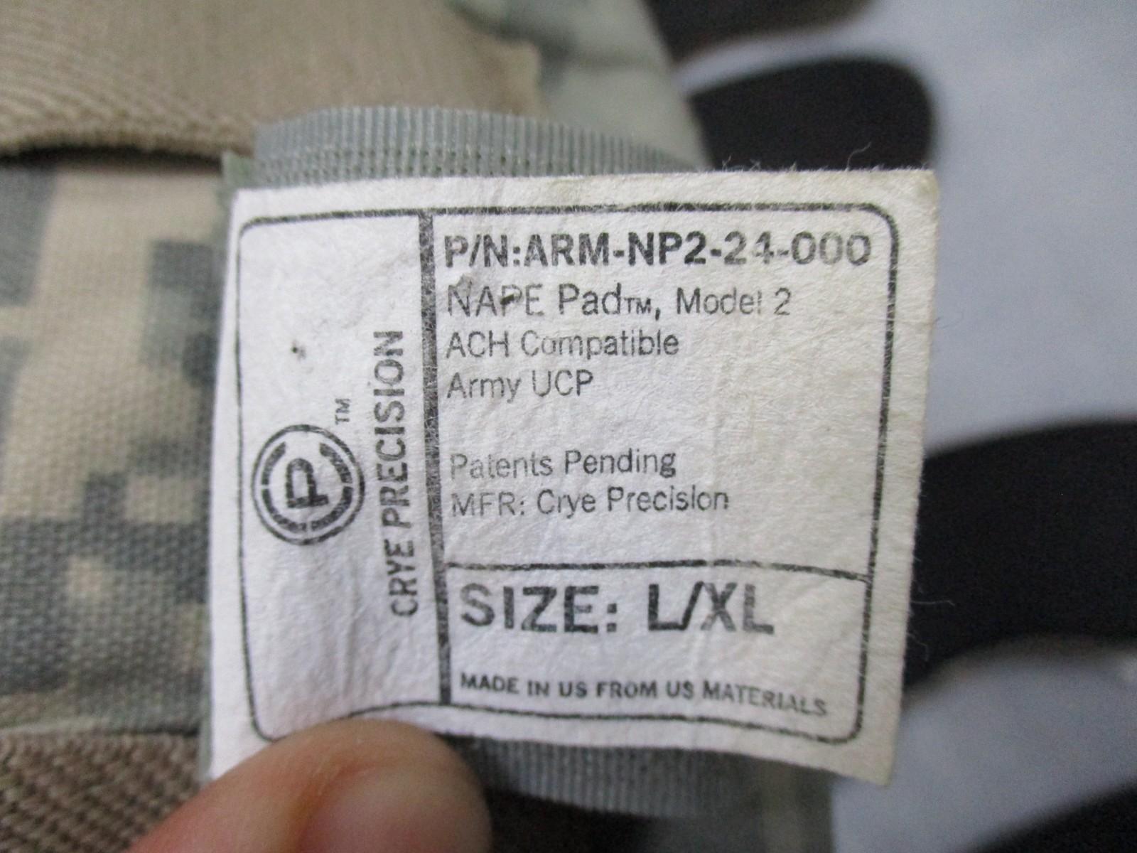 Crye Precision NAPE pads ACH UCP lot 14 with inserts in S/M and L/XL, USGI Army Digital camouflage, used by military personnel.