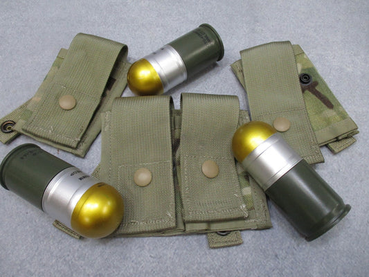 Centex Military Gear USGI MOLLE II 40mm grenade pouch set in Multicam, with one double and two single pouches for tactical gear.