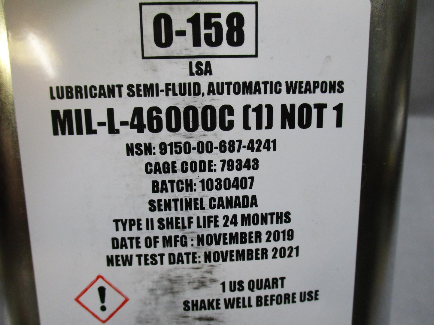 USGI LSA Weapon Lubricant MIL-L-46000C 1 Qt Sentinel NSN 9150-00-687-4241 /0-158