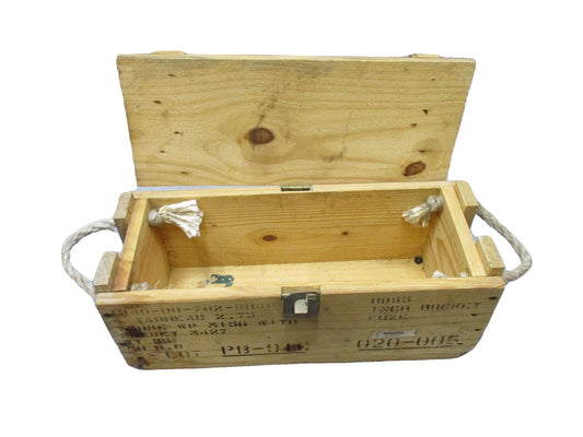Vintage Wooden Ammo Crate Box Rope Handles Explosive Projectiles Military USGI