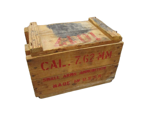 Army Vintage USSR Wooden Crate 7.62 MM Small Arms Ammunition Box w/ Lid
