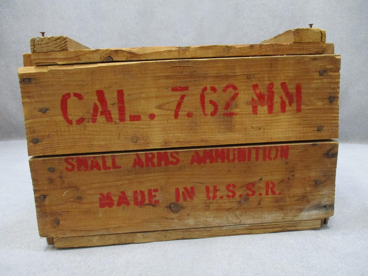 Army Vintage USSR Wooden Crate 7.62 MM Small Arms Ammunition Box w/ Lid