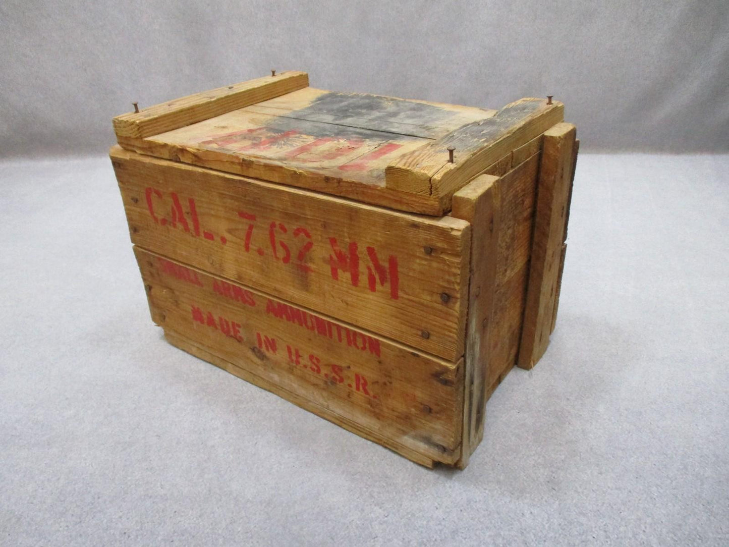 Army Vintage USSR Wooden Crate 7.62 MM Small Arms Ammunition Box w/ Lid
