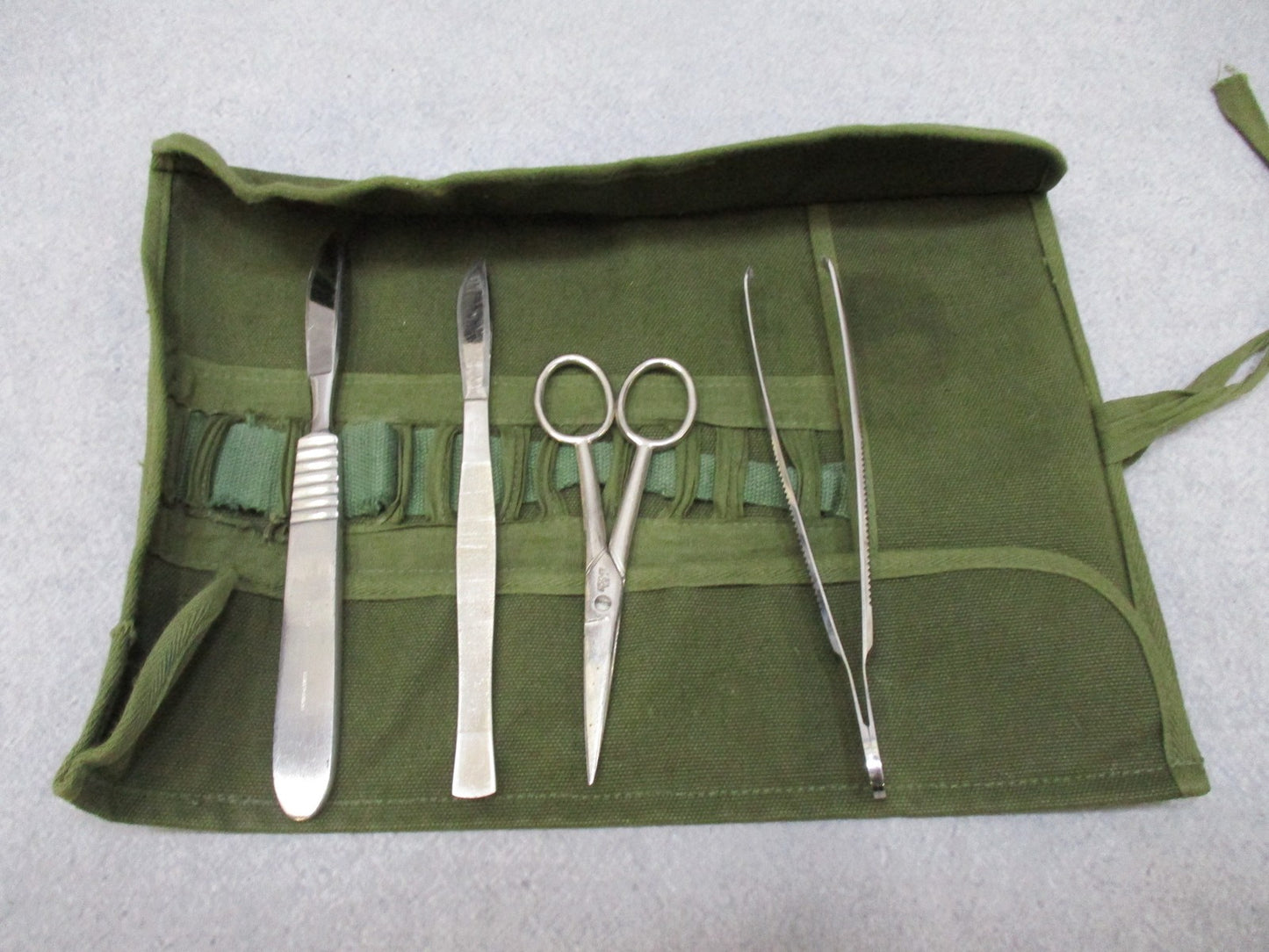 Vintage Surgical Instrument Roll Kit w/ Scalpel Scissors Forceps - Germany/USA