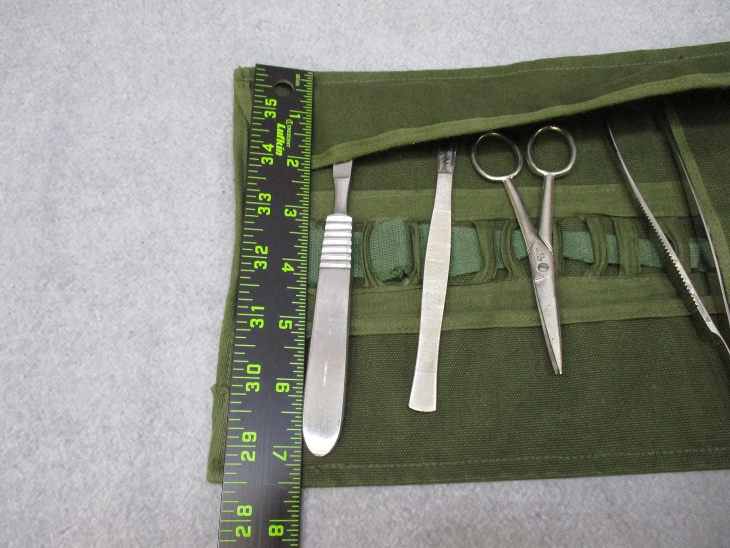Vintage Surgical Instrument Roll Kit w/ Scalpel Scissors Forceps - Germany/USA