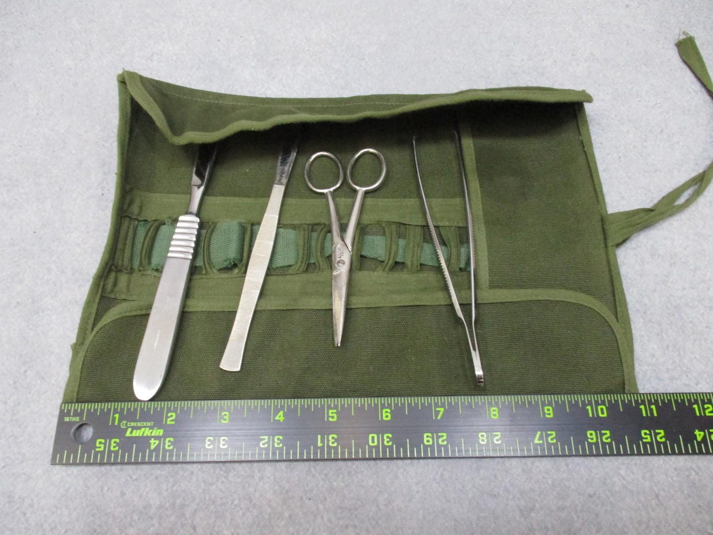 Vintage Surgical Instrument Roll Kit w/ Scalpel Scissors Forceps - Germany/USA