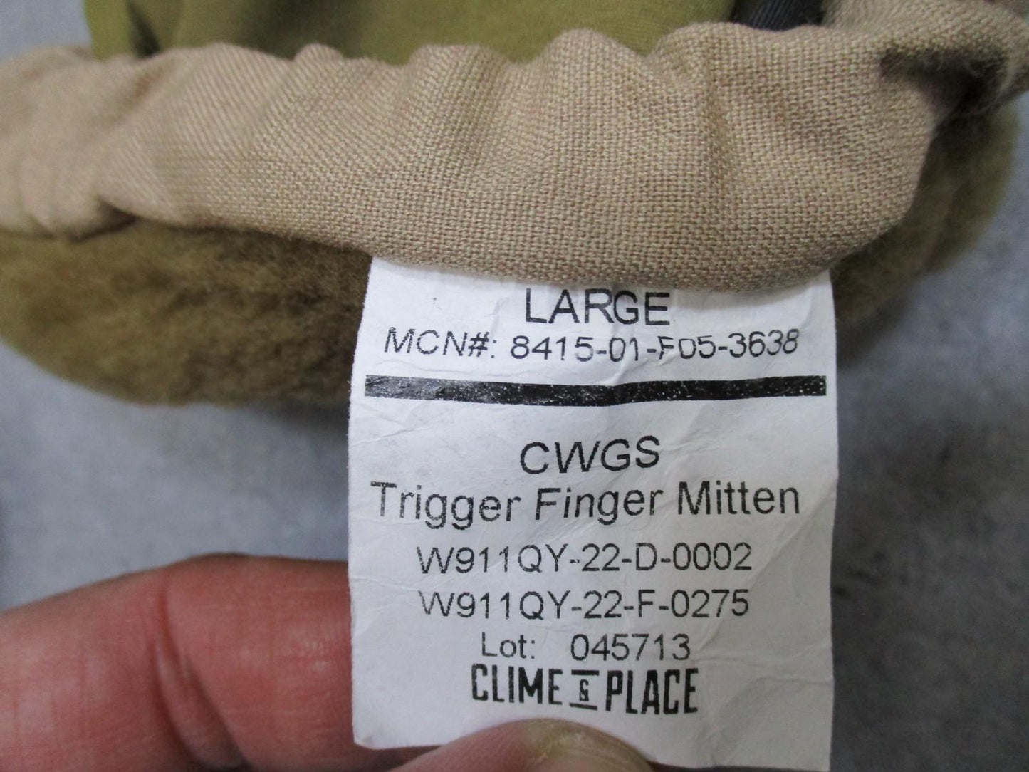 USGI MilitaryCWGS Climb Place Trigger Finger Mittens Gore-Tex Wool Leather Large