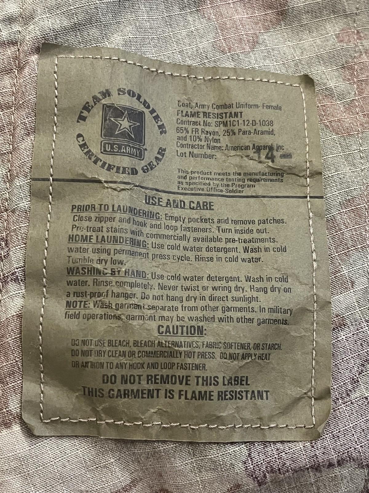 US Army Combat Uniform Jacket Flame Resistant OCP Scorpion Female Size 39-Long