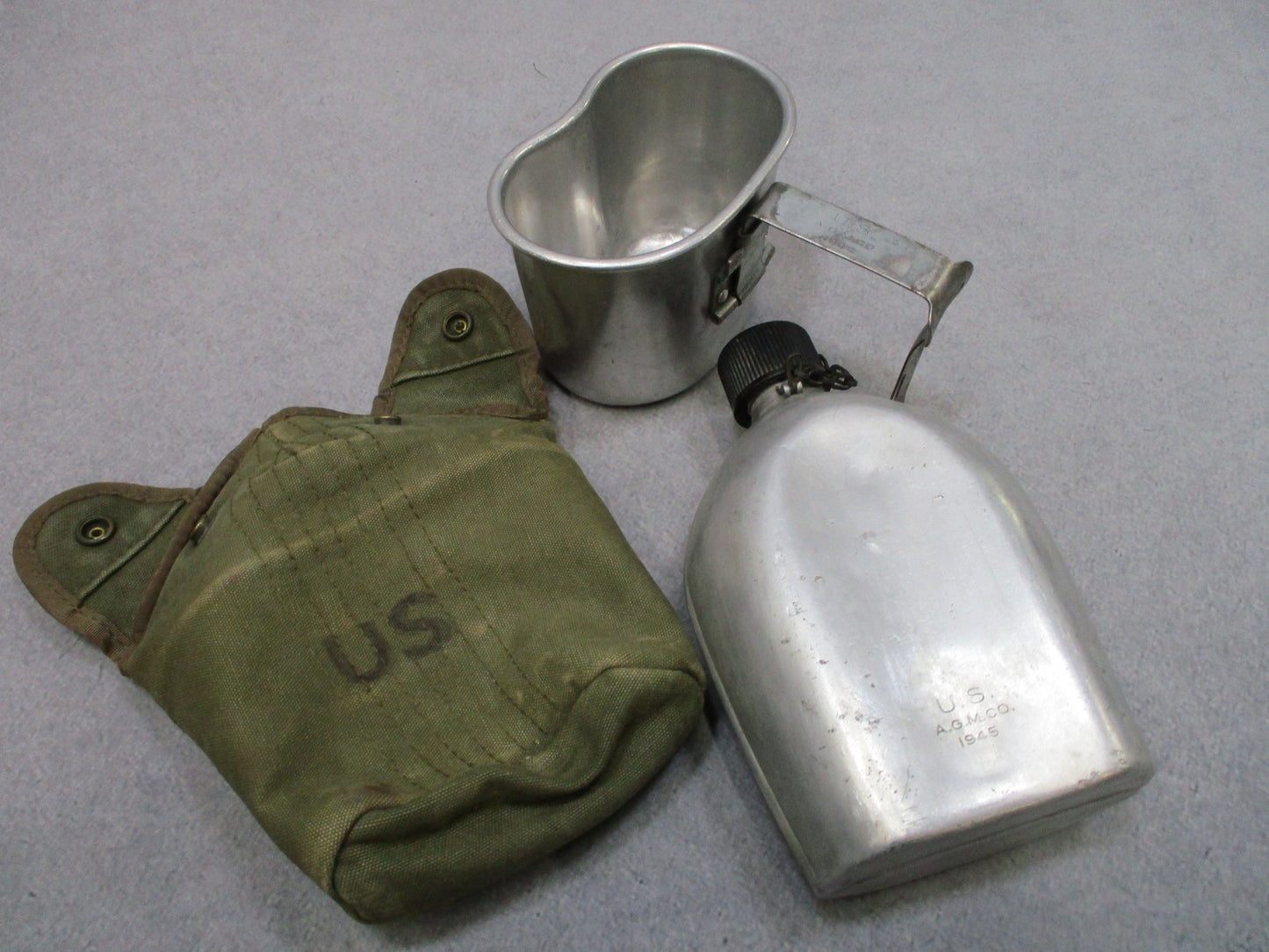 WWII Korea Era US Canteen Set 1945 AGMCO Cup 1944 Cover Vintage USGI