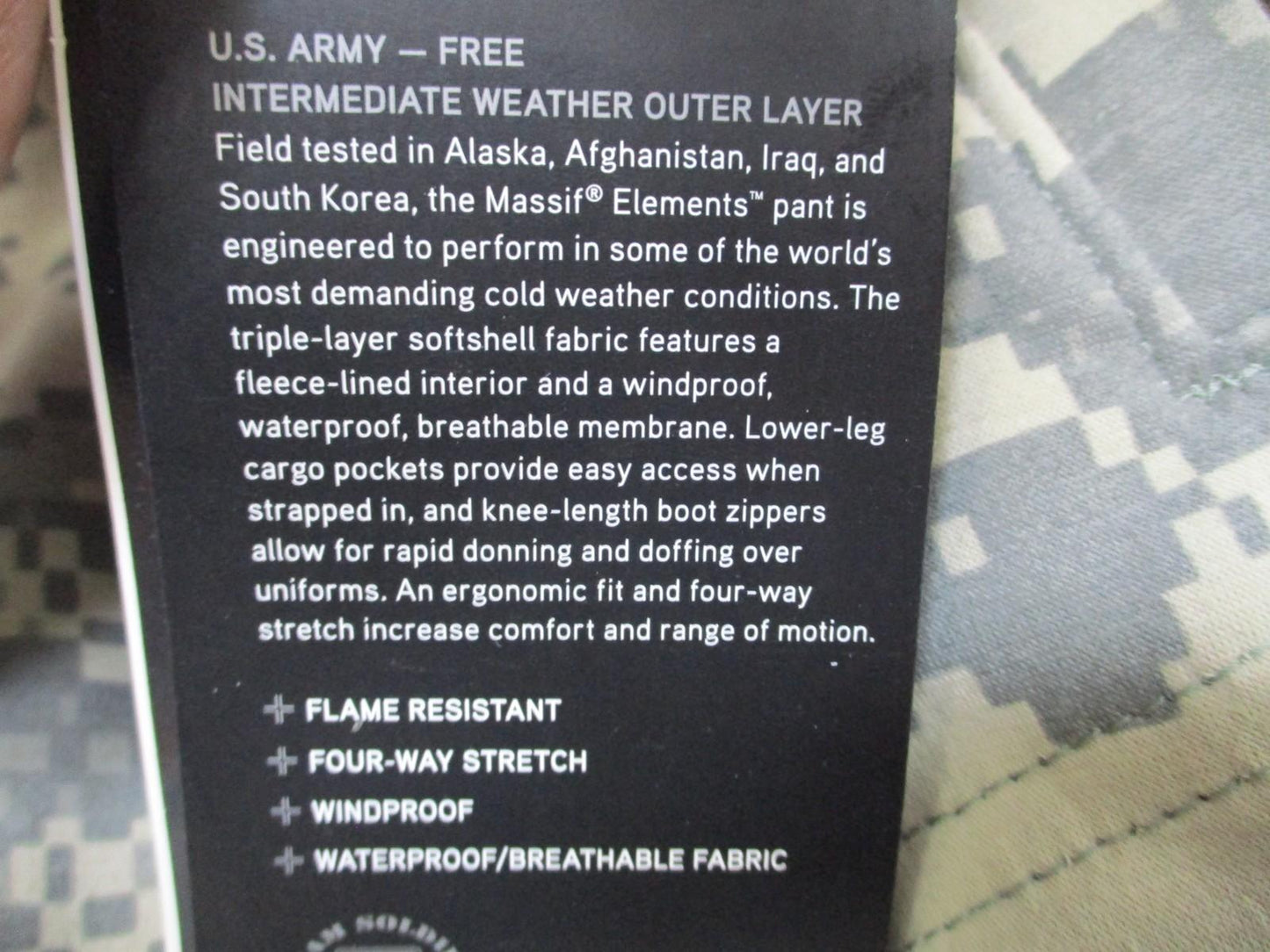 Massif Elements Pant U.S. Army Intermediate Weather Outer Layer Digital Camo UCP
