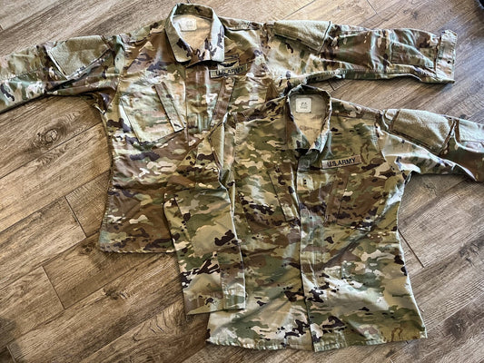 2x U.S. Army OCP Scorpion Combat Uniform  Coat w/ Patches Medium/Long