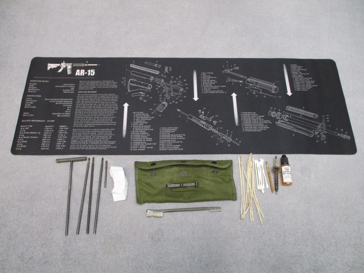 USGI 5.56/.223 Rifle Cleaning Kit Bundle w/ Tactical Cleaning Mat & CLP Oil