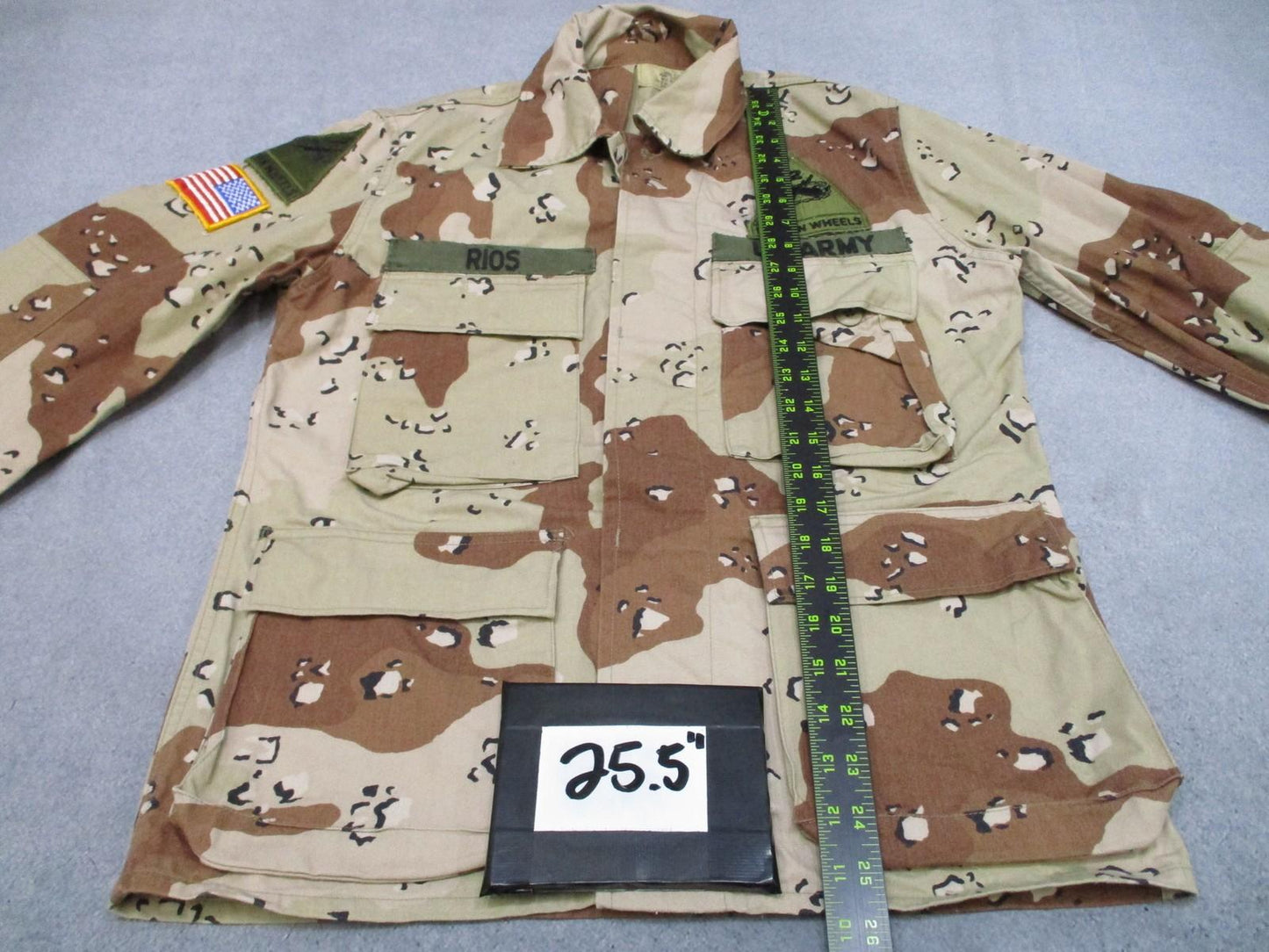 US Army Desert Combat Coat Jacket Choc Chip Hell on Wheels Patch Small-X Short