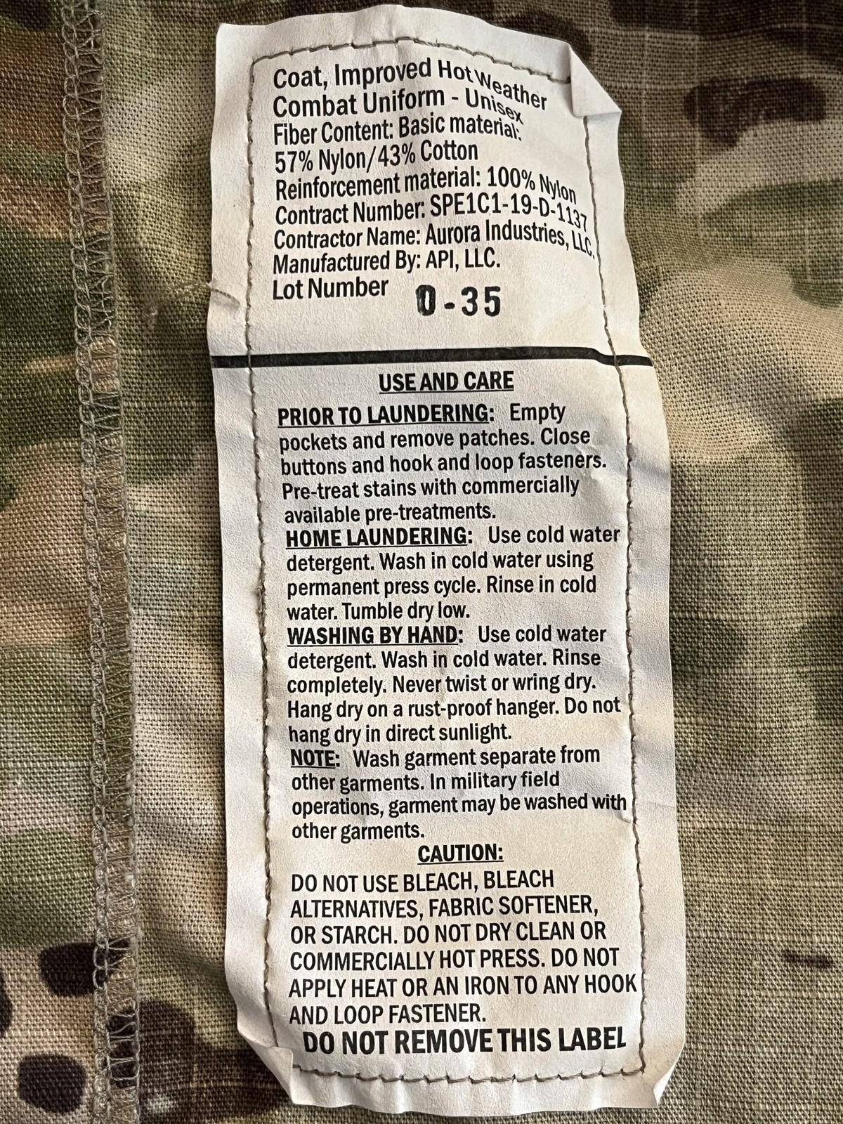 US Army OCP Scorpion Hot Weather Combat Uniform Shirt Jacket Large-Long